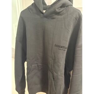 Fear of God Essentials Hoodie Black Oversized Logo Fleece Sweatshirt Mens Medium
